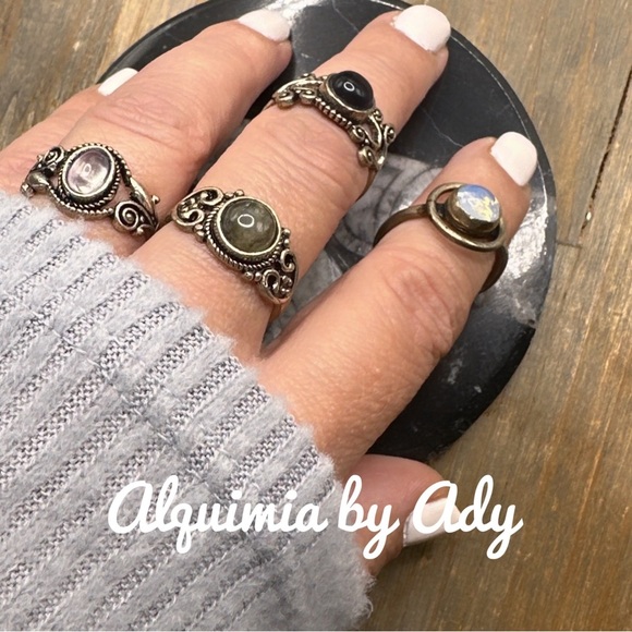 Moonstone silver Victorian ring rustic bohemian - Picture 4 of 7